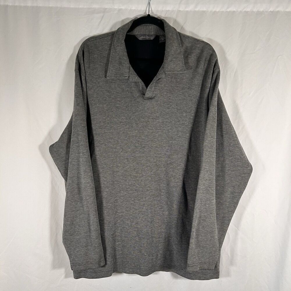Eddie Bauer Sweater Men's XXL Grey Vneck Long Sleeve Pullover 100% Cotton